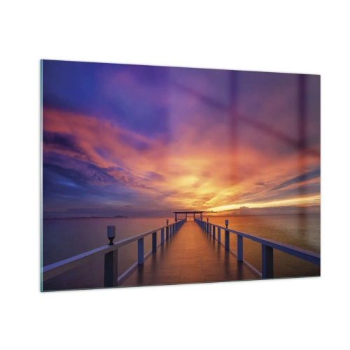 Impression sur verre - Image sur verre - La jetée avec le coucher de soleil en toile de fond - 100x70cm - Sans fin - Décoration murale moderne pour le salon et la chambre ARTTOR