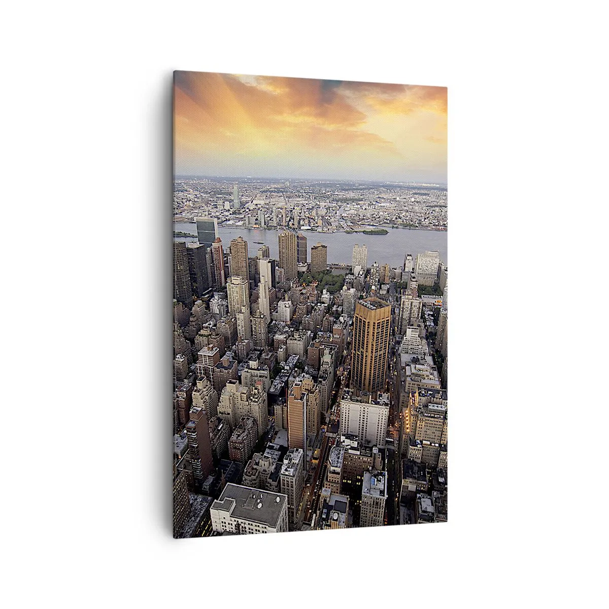 Impression sur toile - Image sur toile - Vue de la métropole avec le soleil couchant - 80x120cm - Le cœur battant de notre époque - Décoration murale moderne pour le salon et la chambre ARTTOR