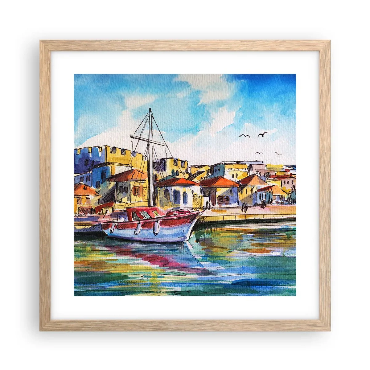 Affiche dans un chêne clair - Poster - Après-midi arc-en-ciel - 40x40 cm