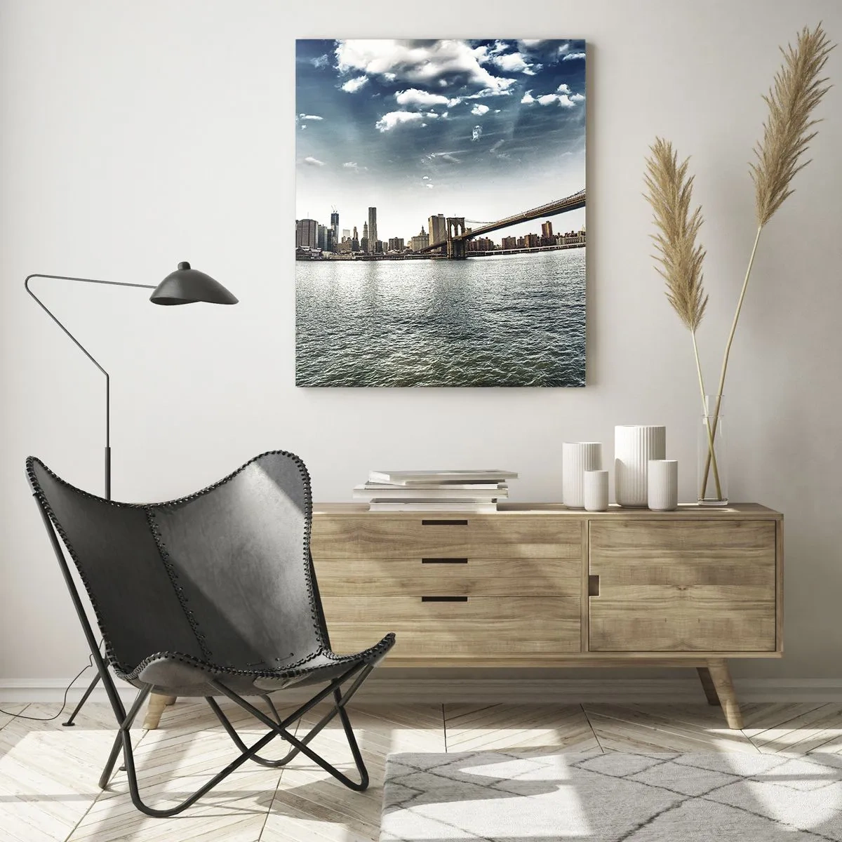 Impression sur verre - Image sur verre - Panorama de New York avec le pont de Brooklyn - 50x70cm - L'île de verre - Décoration murale moderne pour le salon et la chambre ARTTOR