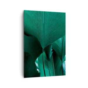 Impression sur toile - Image sur toile - Feuilles vertes dans une composition minimaliste - 70x100cm - Tourné vers la lumière - Décoration murale moderne pour le salon et la chambre ARTTOR