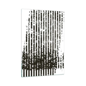 Impression sur verre - Image sur verre - Lignes horizontales noires et blanches avec effets de bruit et d'abrasion - 50x70cm - Rythme et bruissement - Décoration murale moderne pour le salon et la chambre ARTTOR