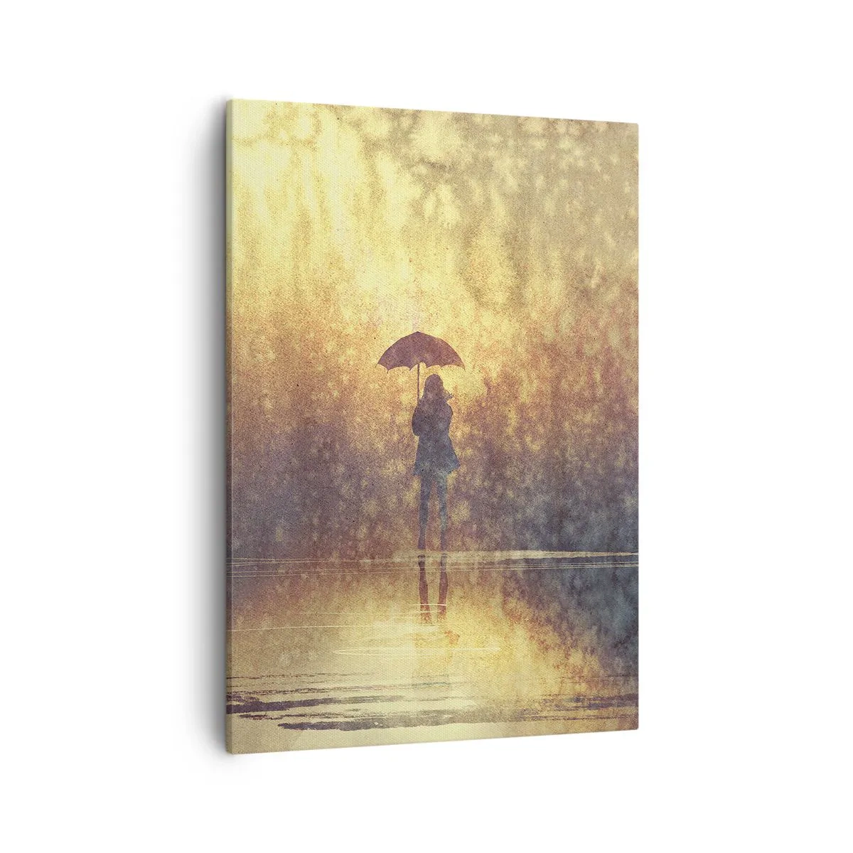 Impression sur toile - Image sur toile - Une silhouette avec un parapluie dans un paysage brumeux plein de reflets - 50x70cm - Je sens que quelqu'un me regarde - Décoration murale moderne pour le salon et la chambre ARTTOR