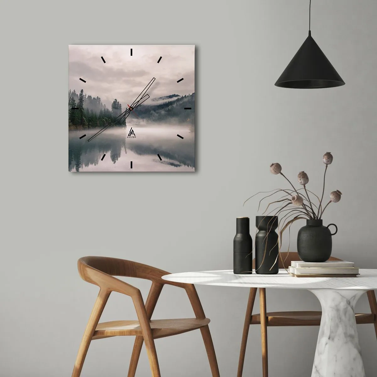 Horloge murale - Pendule murale - Reflet dans le brouillard - 40x40 cm
