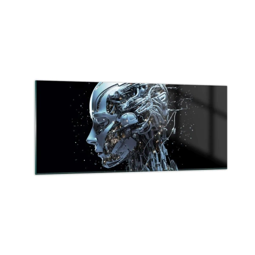 Impression sur verre - Image sur verre - Portrait futuriste d'un cyborg dans un style industriel sur fond noir. - 120x50cm - La technologie est une femme - Décoration murale moderne pour le salon et la chambre ARTTOR