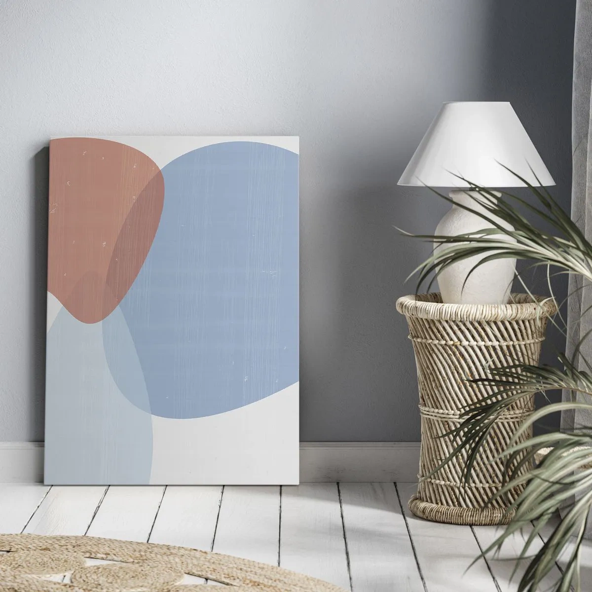 Impression sur toile - Image sur toile - Une composition abstraite dans des tons pastel de bleu et de rose avec des formes organiques. - 50x70cm - Relations pastel - Décoration murale moderne pour le salon et la chambre ARTTOR