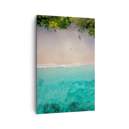 Impression sur toile - Image sur toile - Vue aérienne d'une plage tropicale aux eaux turquoises - 80x120cm - Plage paradisiaque - Décoration murale moderne pour le salon et la chambre ARTTOR