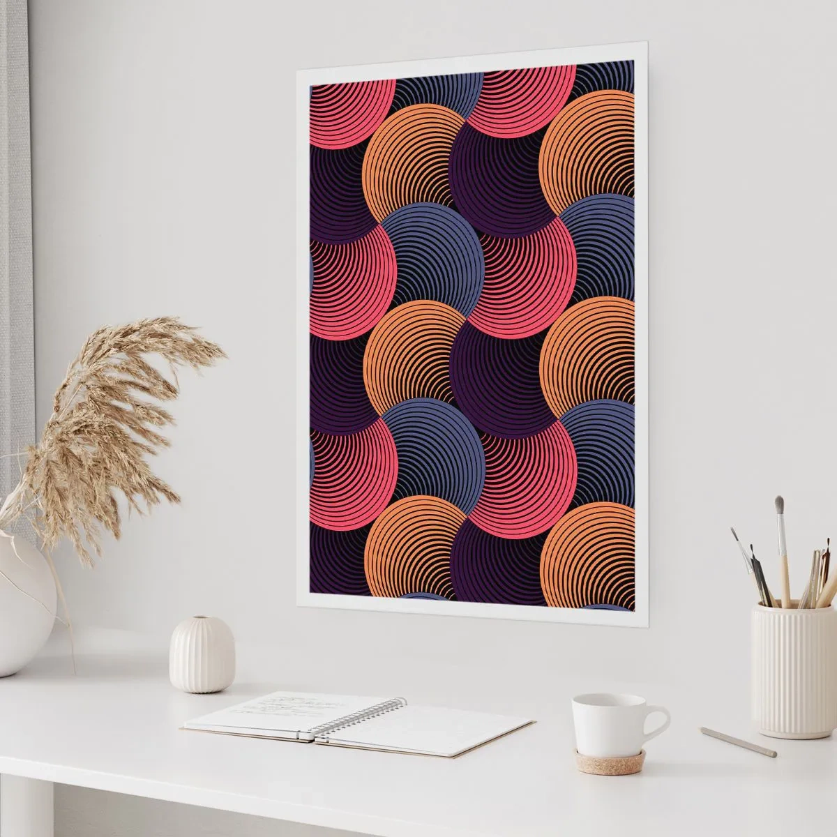 Affiche - Poster - Motif géométrique avec des cercles concentriques colorés - 50x70cm - Dans un rythme circulaire - Décoration murale moderne pour le salon et la chambre ARTTOR