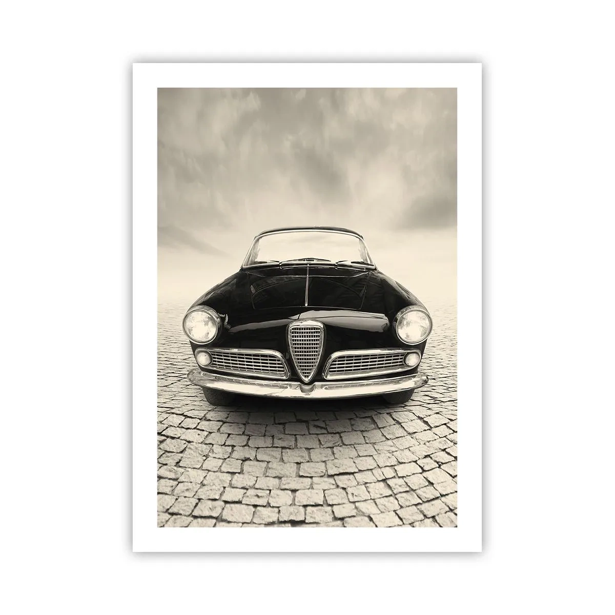 Affiche - Poster - L'avant d'une voiture classique dans une rue pavée - 50x70cm - Et alors! Tu ne m'aime pas? - Décoration murale moderne pour le salon et la chambre ARTTOR