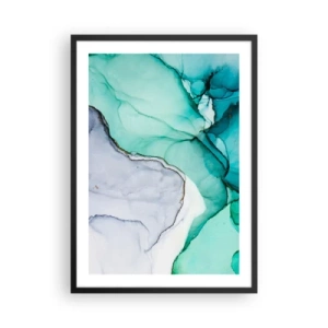 Affiche dans un cadre noir - Poster - Un motif abstrait dans des tons turquoise et gris, inspiré de la nature. - 50x70cm - Étude de turquoise - Décoration murale moderne pour le salon et la chambre ARTTOR