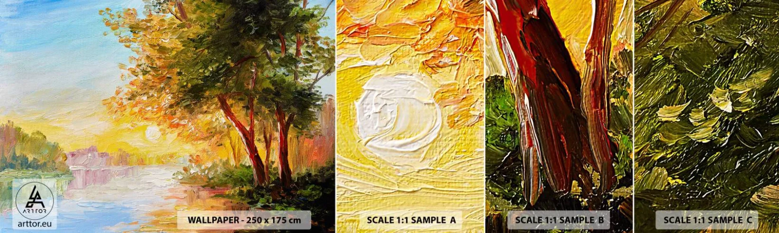 Échantillon De Papier Peint Standard Eco - Et in Arcadia ego - Paysage, Rivière, Rayons du soleil - 100x30 cm