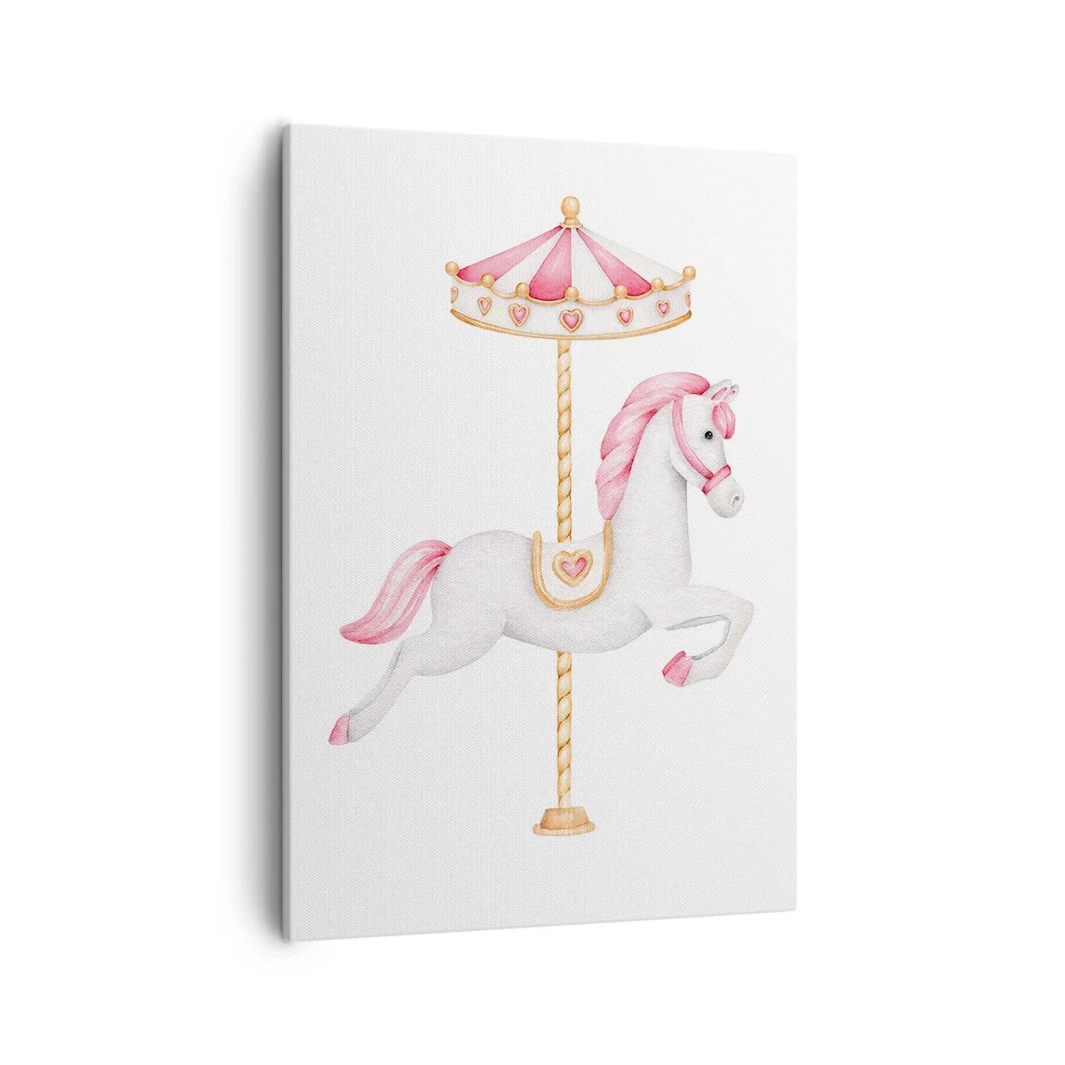 Impression sur toile - Image sur toile - Un cheval de carrousel aux tons pastel de rose - 50x70cm - Les sabots en avant - Décoration murale moderne pour le salon et la chambre ARTTOR