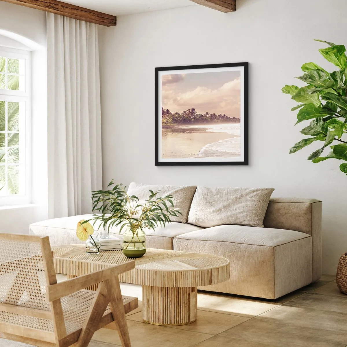 Affiche dans un cadre noir - Poster - La caresse des vagues - 60x60 cm