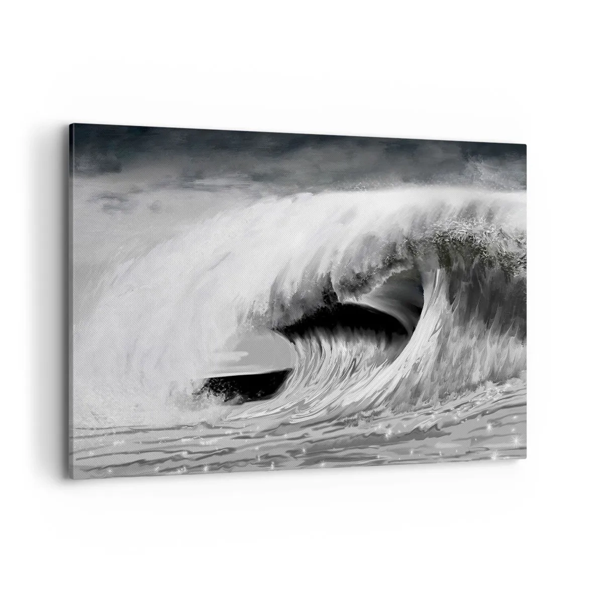 Impression sur toile - Image sur toile - Vague océanique spectaculaire en monochrome - 120x80cm - La colère de l'océan - Décoration murale moderne pour le salon et la chambre ARTTOR