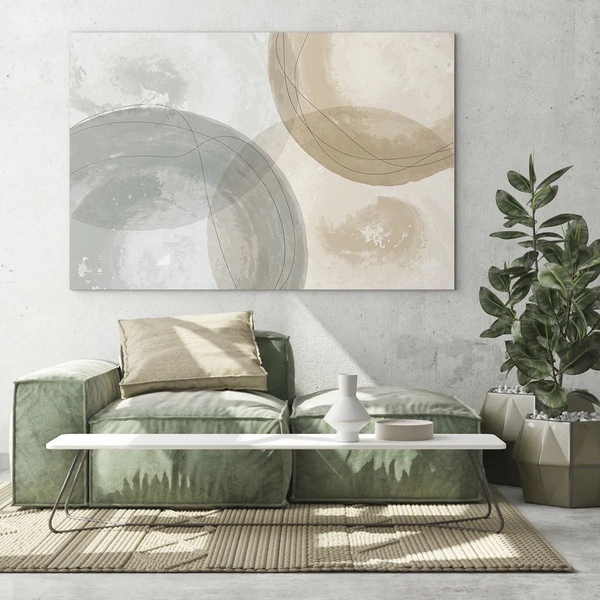 Impression sur verre - Image sur verre - Cercles et lignes pastel dans une composition subtile - 120x80cm - Mondes pénétrants - Décoration murale moderne pour le salon et la chambre ARTTOR
