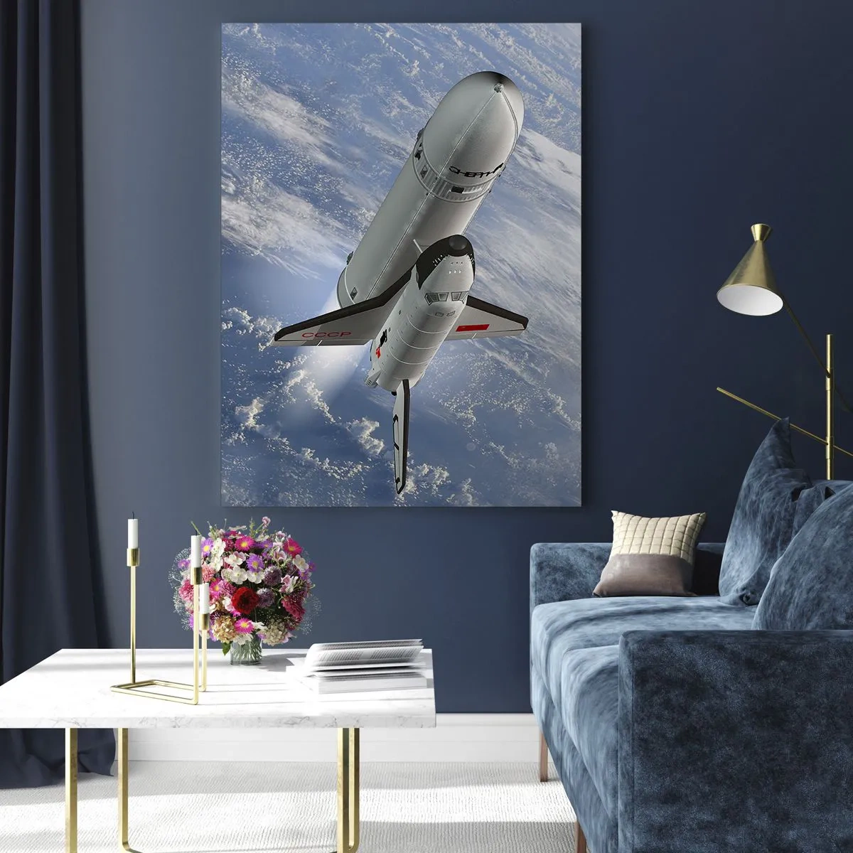 Impression sur verre - Image sur verre - Une fusée spatiale s'élevant devant la Terre en arrière-plan - 70x100cm - Ascension cosmique - Décoration murale moderne pour le salon et la chambre ARTTOR