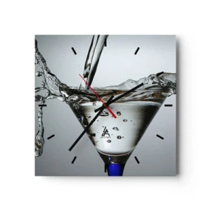 Horloge murale - Pendule murale - Verre à Martini avec éclaboussures d'eau dynamiques sur fond clair. - 30x30cm - Sur le bord de la coupe - Décoration murale moderne pour le salon et la chambre ARTTOR