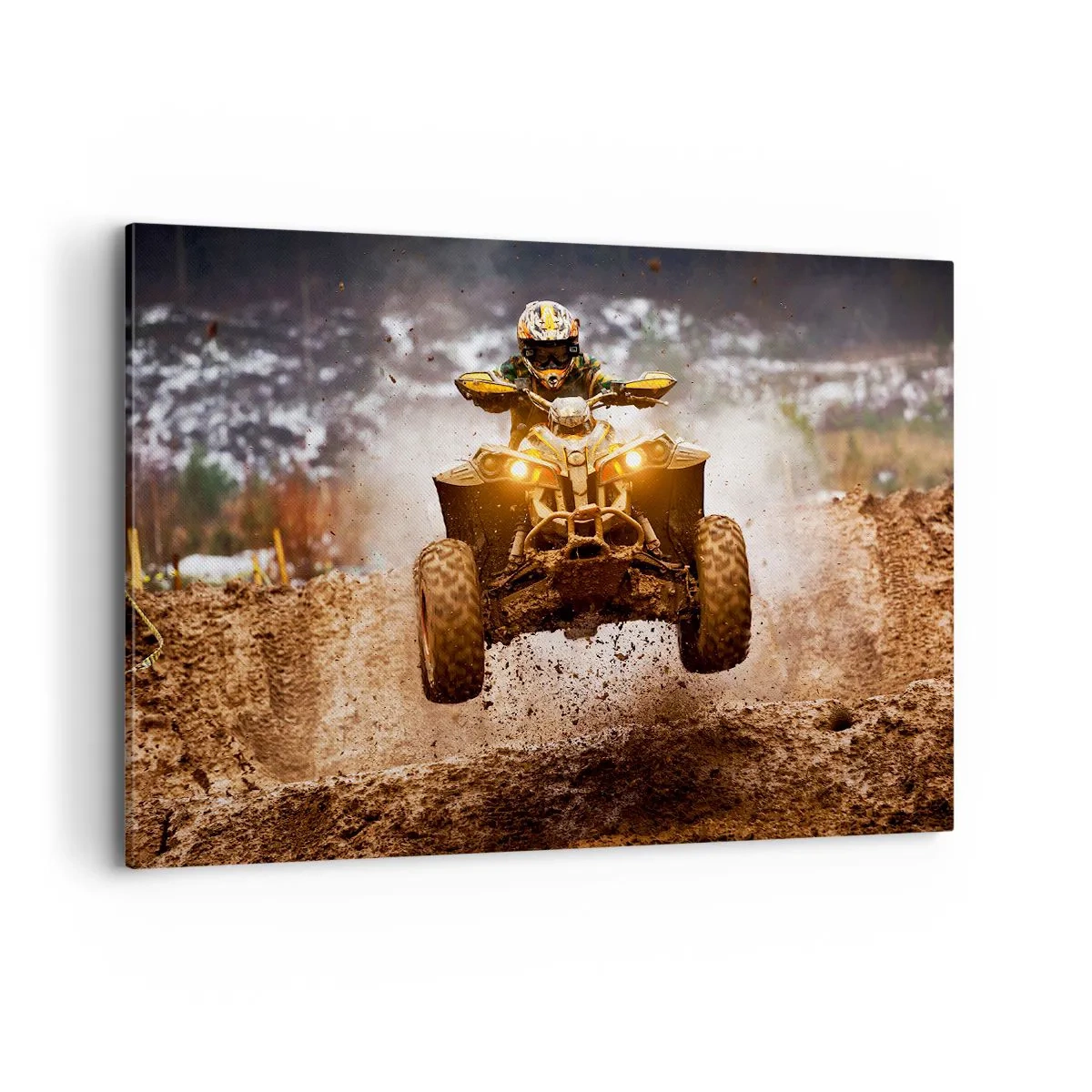 Impression sur toile - Image sur toile - Quad extrême sur terrain boueux - 100x70cm - No risk no fun - Décoration murale moderne pour le salon et la chambre ARTTOR