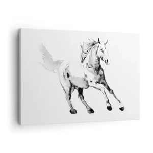 Impression sur toile - Image sur toile - Croquis d'un cheval au galop dans des tons de noir et blanc - 70x50cm - Âme indomptée - Décoration murale moderne pour le salon et la chambre ARTTOR