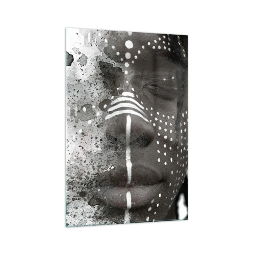 Impression sur verre - Image sur verre - Portrait de visage artistique avec des motifs blancs abstraits - 70x100cm - Découvrez l'esprit primal - Décoration murale moderne pour le salon et la chambre ARTTOR