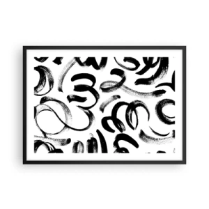 Affiche dans un cadre noir - Poster - Coups de pinceau abstraits noirs sur fond blanc - 70x50cm - Noir sur blanc - Décoration murale moderne pour le salon et la chambre ARTTOR