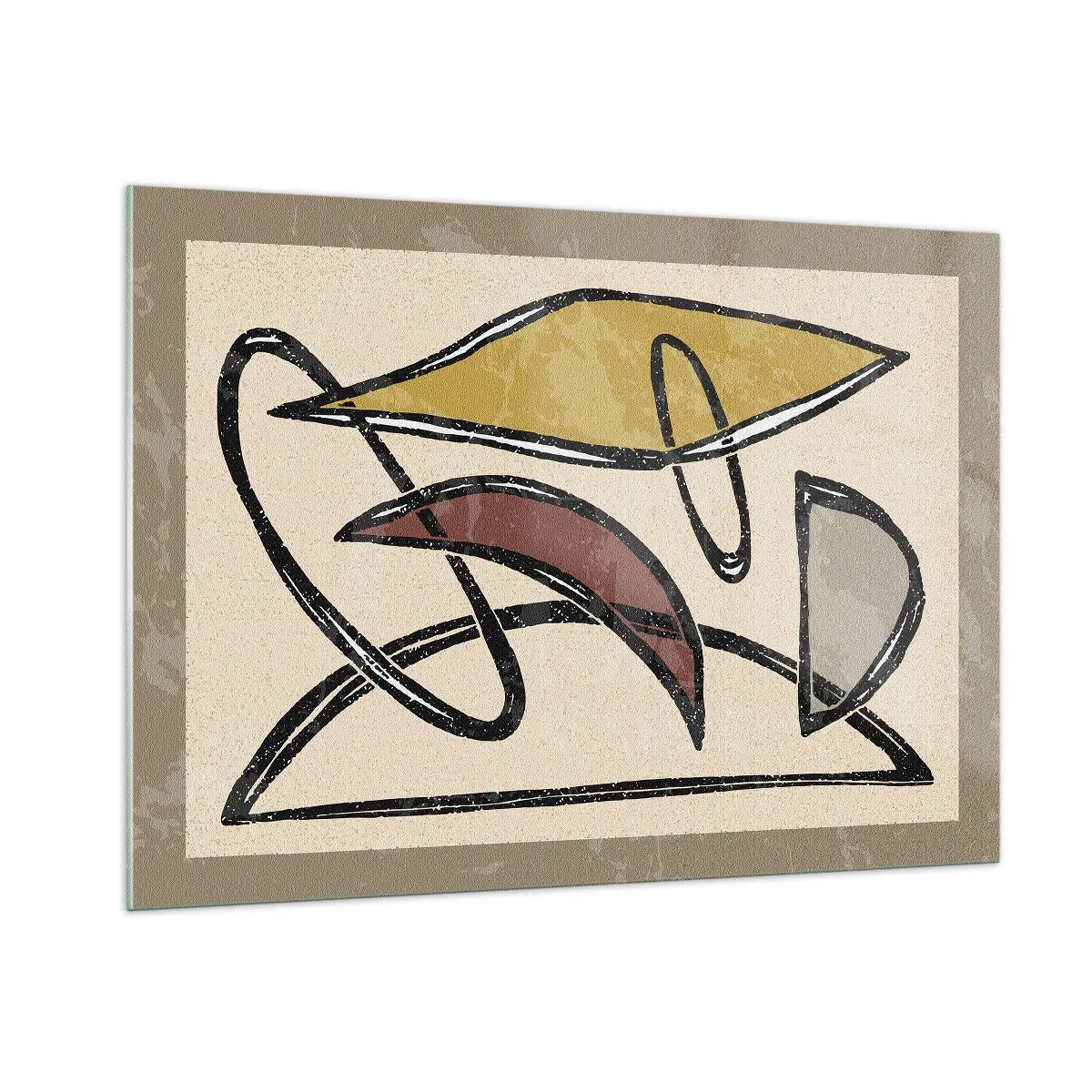 Impression sur verre - Image sur verre - Abstraction géométrique en jaune et rouge - 100x70cm - Verticales et horizontales - Décoration murale moderne pour le salon et la chambre ARTTOR