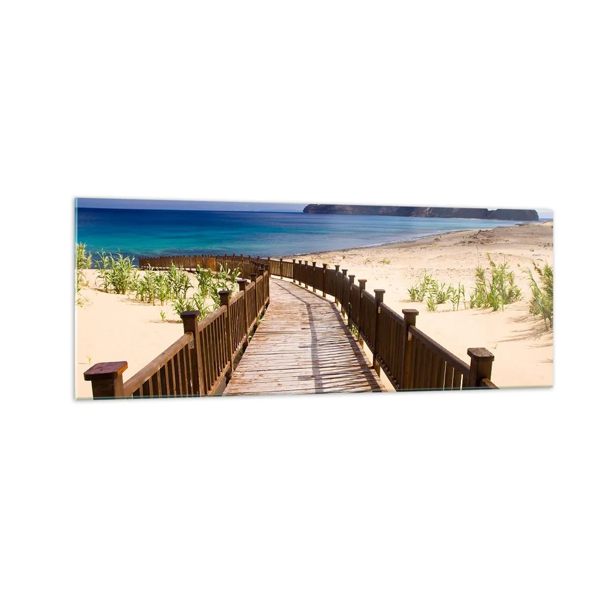 Impression sur verre - Image sur verre - Chemin en bois menant à la plage avec vue sur l'océan - 140x50cm - Emmène-moi dans les îles du bonheur - Décoration murale moderne pour le salon et la chambre ARTTOR