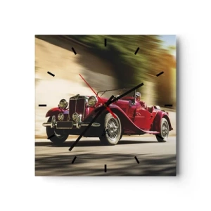 Horloge murale - Pendule murale - Voiture classique rouge en mouvement dans une rue ensoleillée - 30x30cm - Plus belle que Nike de Samothrace - Décoration murale moderne pour le salon et la chambre ARTTOR