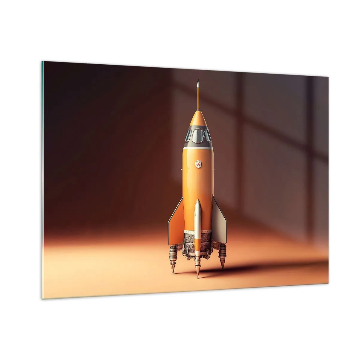 Impression sur verre - Image sur verre - Une fusée orange sur un fond de lumière douce - 100x70cm - Ça commence par un rêve - Décoration murale moderne pour le salon et la chambre ARTTOR