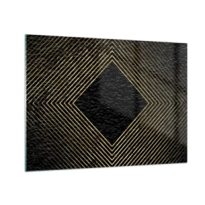 Impression sur verre - Image sur verre - Diamant en or avec des lignes géométriques sur fond noir - 70x50cm - Géométrie dans un style glamour - Décoration murale moderne pour le salon et la chambre ARTTOR