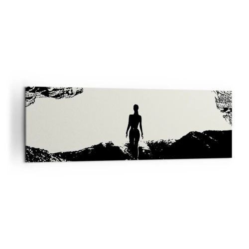 Impression sur toile - Image sur toile - Silhouette noire et blanche d'une femme dans une grotte contre le ciel - 160x50cm - Nouveau look - Décoration murale moderne pour le salon et la chambre ARTTOR