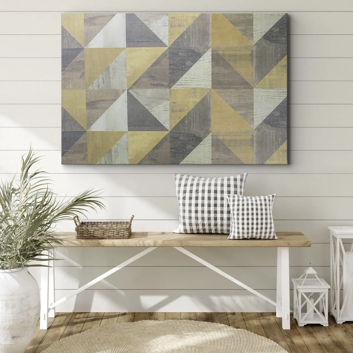 Impression sur toile - Image sur toile - Composition géométrique de triangles aux tons terreux - 70x50cm - Suivant l'angle du triangle - Décoration murale moderne pour le salon et la chambre ARTTOR