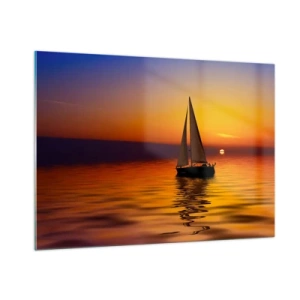 Impression sur verre - Image sur verre - Un voilier sur l'eau au coucher du soleil - 100x70cm - Comme c'est calme au crépuscule… - Décoration murale moderne pour le salon et la chambre ARTTOR