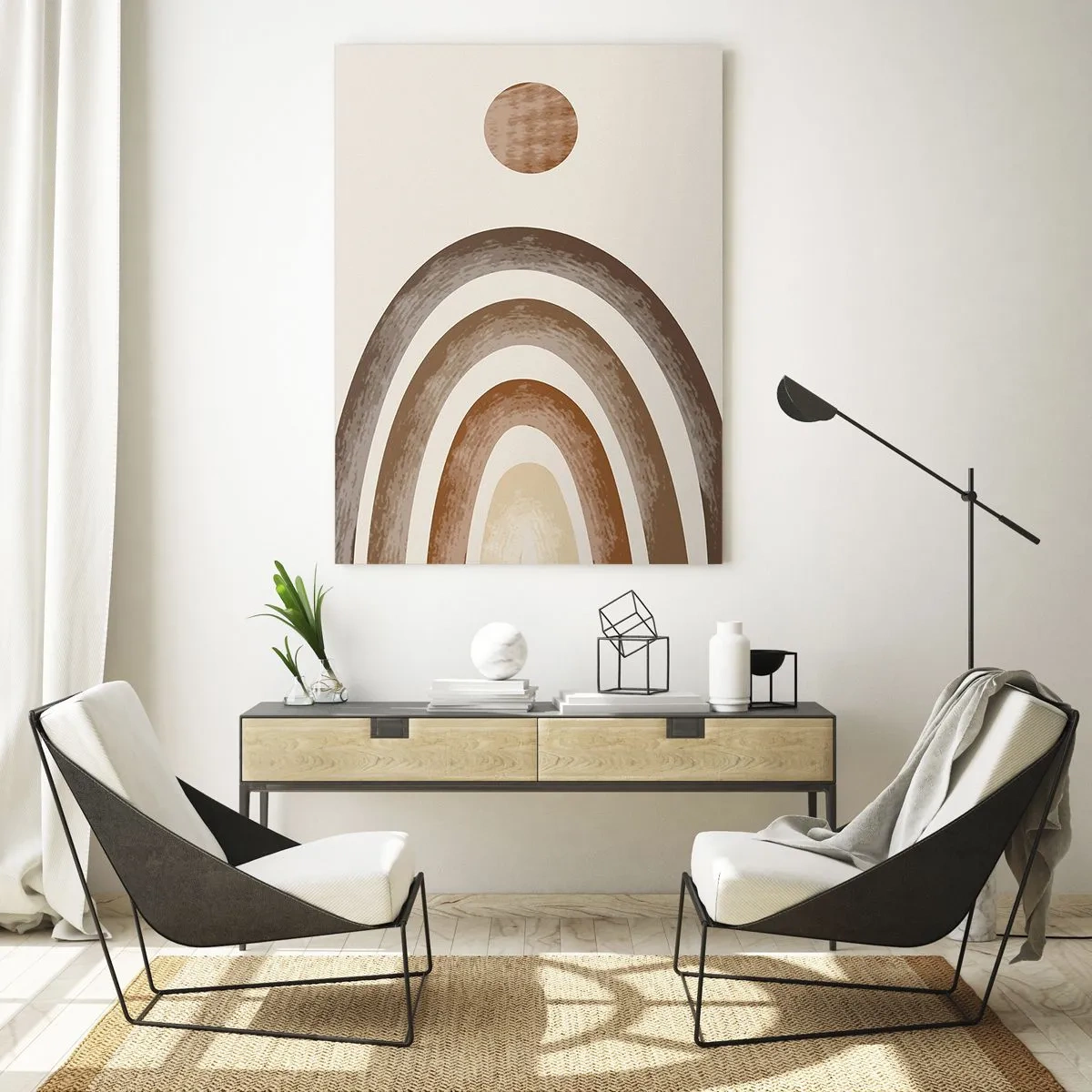 Impression sur verre - Image sur verre - Motif planétaire géométrique dans les tons de marron - 80x120cm - Dans une galaxie lointaine - Décoration murale moderne pour le salon et la chambre ARTTOR