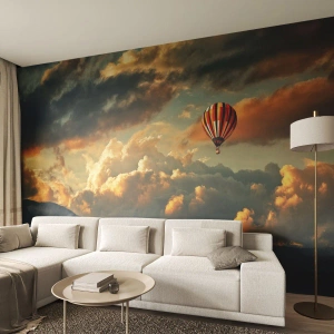 Papier Peint Photo Premium Sand - Un ballon sur fond de nuages et de montagnes pittoresques - 100x70cm - Je vole parce que je veux - Décoration murale moderne pour le salon et la chambre ARTTOR