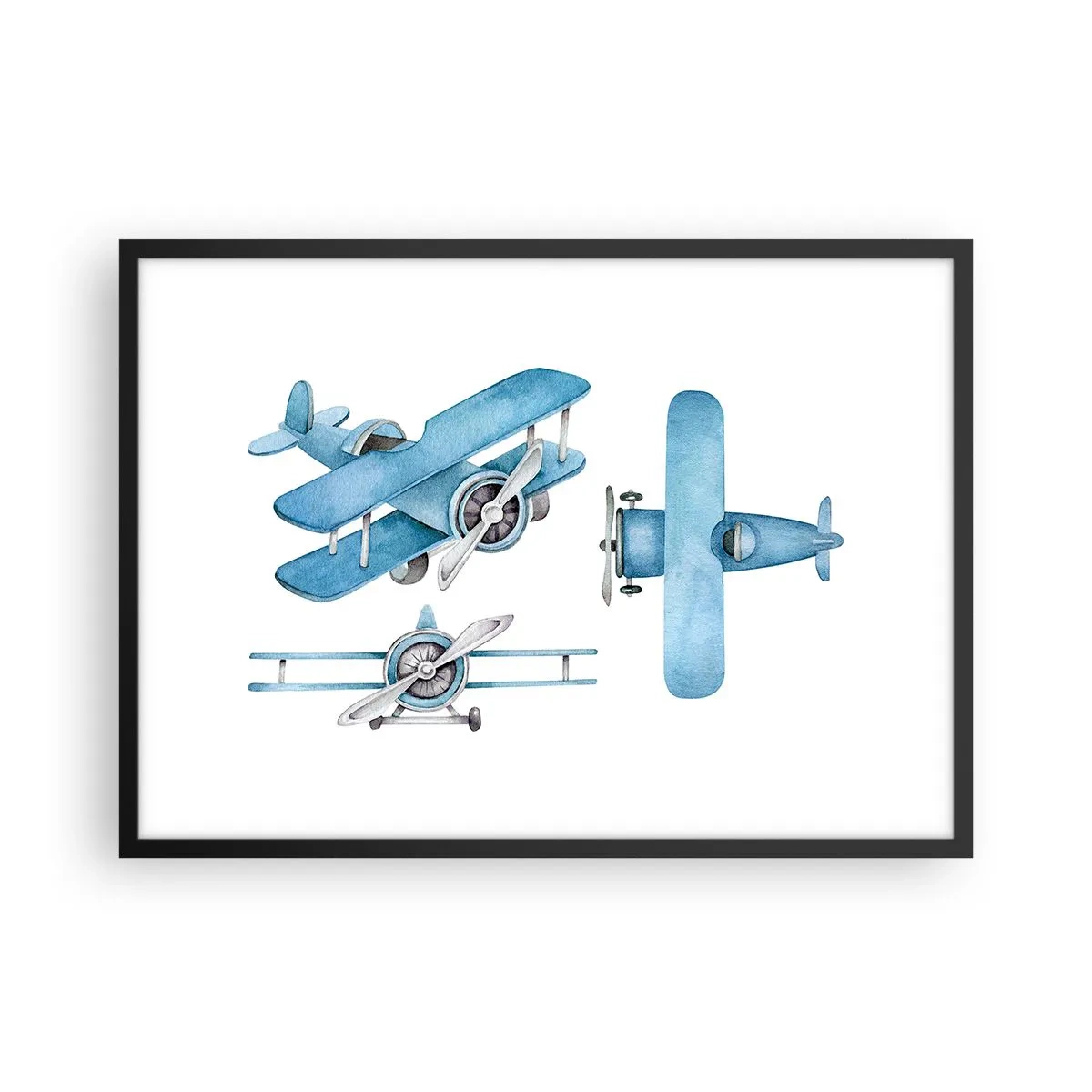 Affiche dans un cadre noir - Poster - Avions rétro bleus - 70x50cm - Un gagnant né - Décoration murale moderne pour le salon et la chambre ARTTOR