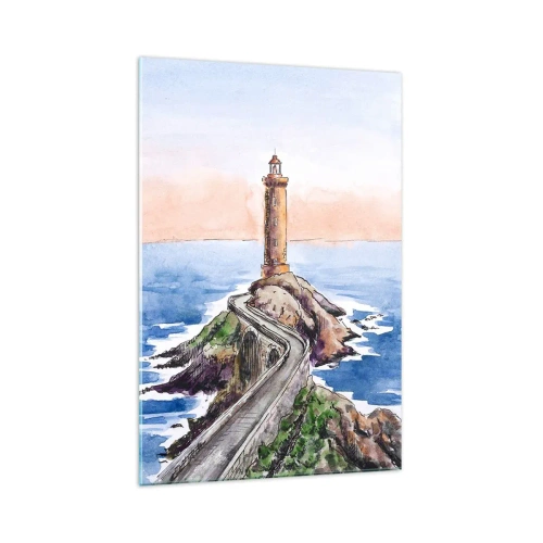 Impression sur verre - Image sur verre - Un phare sur un rivage rocheux - 70x100cm - Face à la mer - Décoration murale moderne pour le salon et la chambre ARTTOR