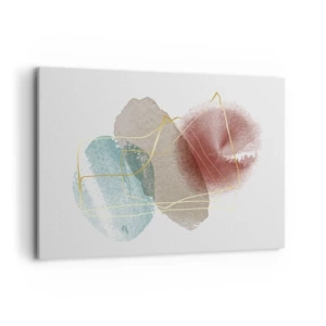 Impression sur toile - Image sur toile - Formes abstraites aux couleurs délicates et aux lignes dorées - 100x70cm - Coraux de l'espace - Décoration murale moderne pour le salon et la chambre ARTTOR