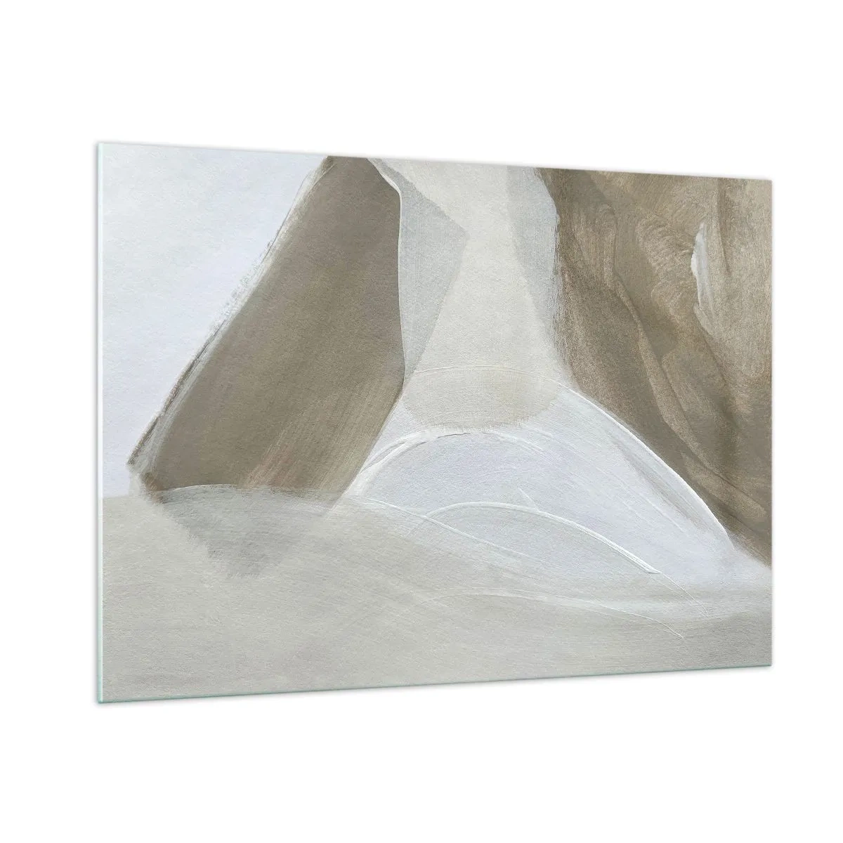 Impression sur verre - Image sur verre - Une abstraction délicate en blanc et beige avec des traits doux. - 100x70cm - Une vague de blanc - Décoration murale moderne pour le salon et la chambre ARTTOR