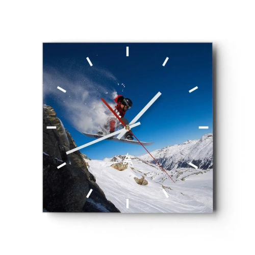 Horloge murale - Pendule murale - Un snowboarder saute d'un rocher dans un paysage montagneux - 30x30cm - Et tu es devenu une partie de l'espace - Décoration murale moderne pour le salon et la chambre ARTTOR