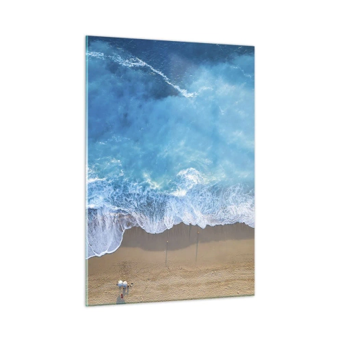 Impression sur verre - Image sur verre - Vue aérienne de la plage et des vagues déferlantes - 50x70cm - La force du bleu - Décoration murale moderne pour le salon et la chambre ARTTOR