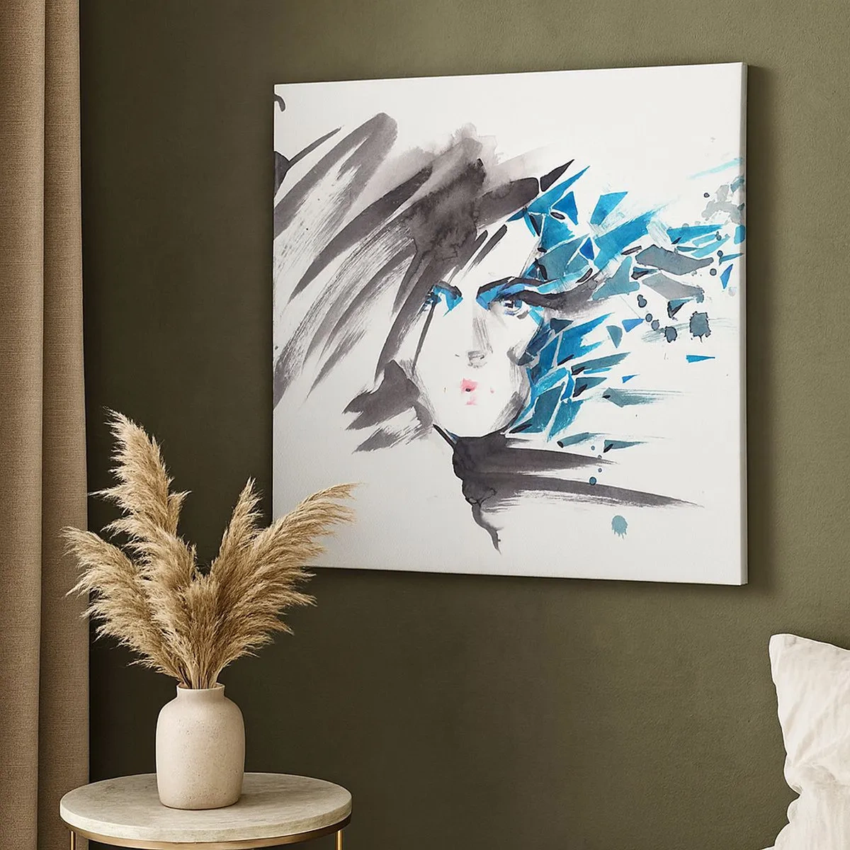 Impression sur toile - Image sur toile - Portrait sensuel en gris et bleu - 30x30 cm