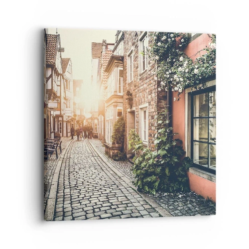 Impression sur toile - Image sur toile - Allée de roses en lueur rose - 30x30 cm