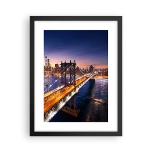 Affiche dans un cadre noir - Poster - Un pont lumineux au cœur de la ville - 30x40 cm