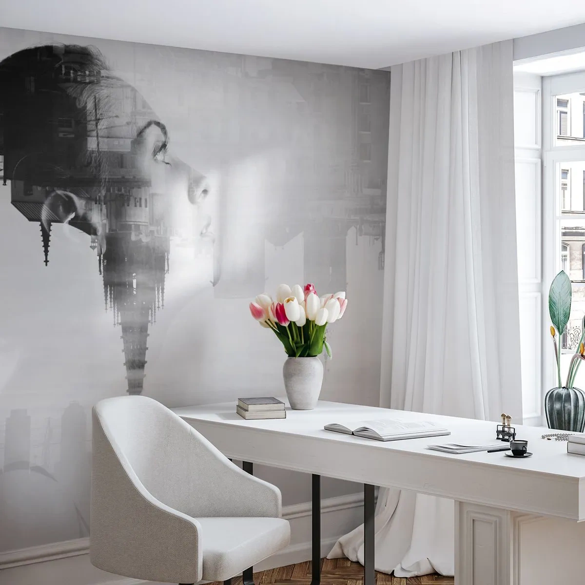 Papier Peint Photo Standard Eco - Des deux côtés du verre - Abstraction, Visage de femme, Architecture - 350x256 cm