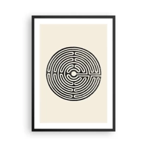 Affiche dans un cadre noir - Poster - Un labyrinthe minimaliste en noir et blanc sur fond clair. - 50x70cm - Ordre mystérieux - Décoration murale moderne pour le salon et la chambre ARTTOR