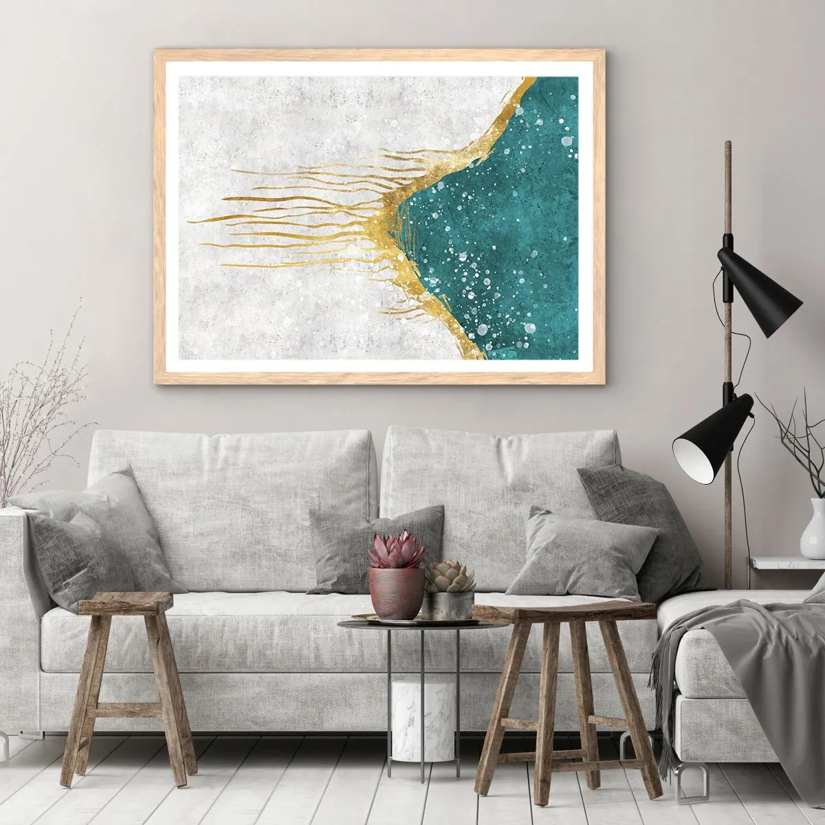 Affiche dans un chêne clair - Poster - Marée dorée - 100x70 cm