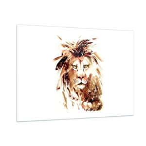 Impression sur verre - Image sur verre - Portrait à l'aquarelle d'un lion sur fond blanc - 100x70cm - Force et dignité - Décoration murale moderne pour le salon et la chambre ARTTOR