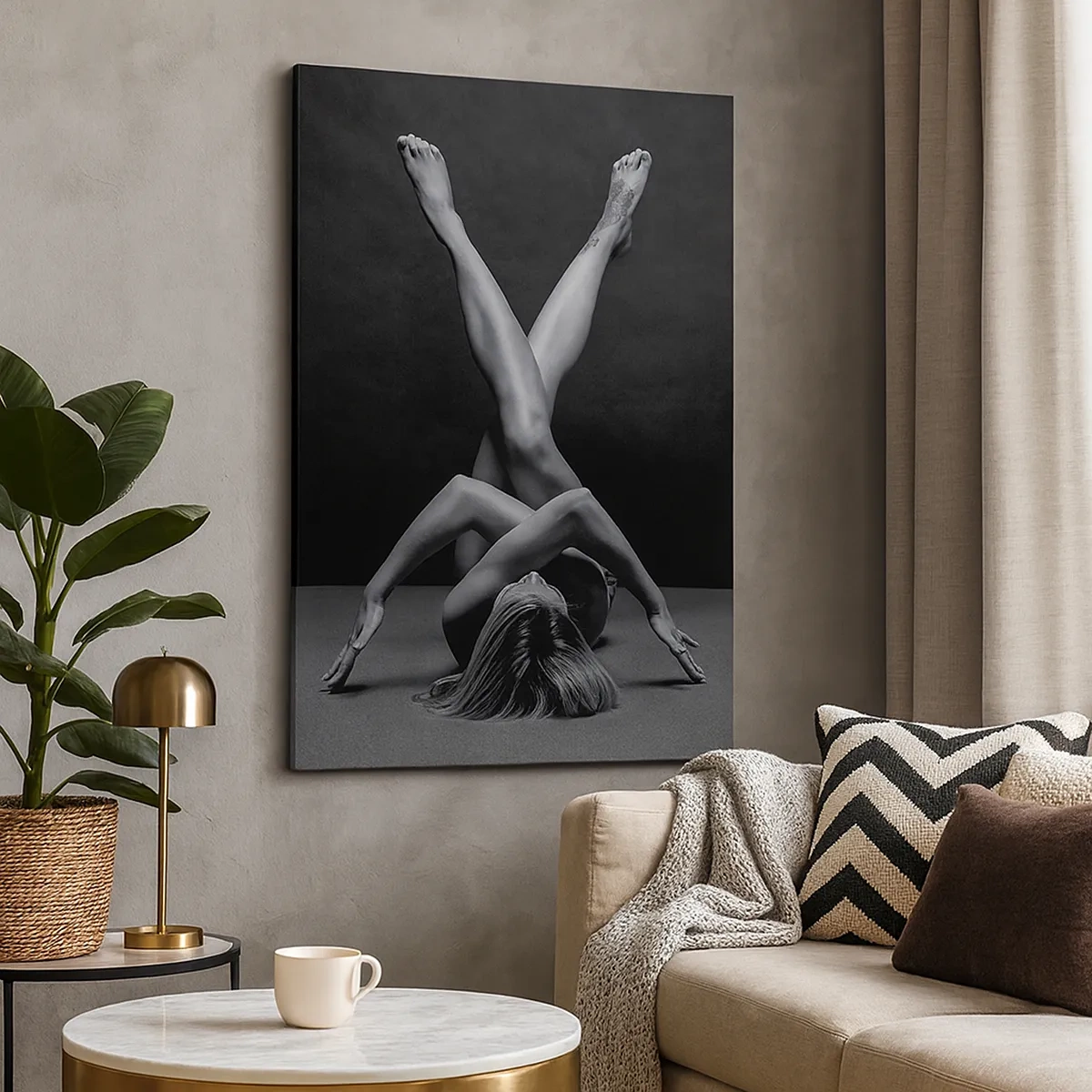 Impression sur toile - Image sur toile - Une vision artistique d'une femme en noir et blanc - 50x70cm - Géométrie de la nudité - Décoration murale moderne pour le salon et la chambre ARTTOR