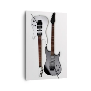 Impression sur toile - Image sur toile - Deux guitares électriques en noir et blanc sur fond clair. - 80x120cm - Harmonie des formes - Décoration murale moderne pour le salon et la chambre ARTTOR